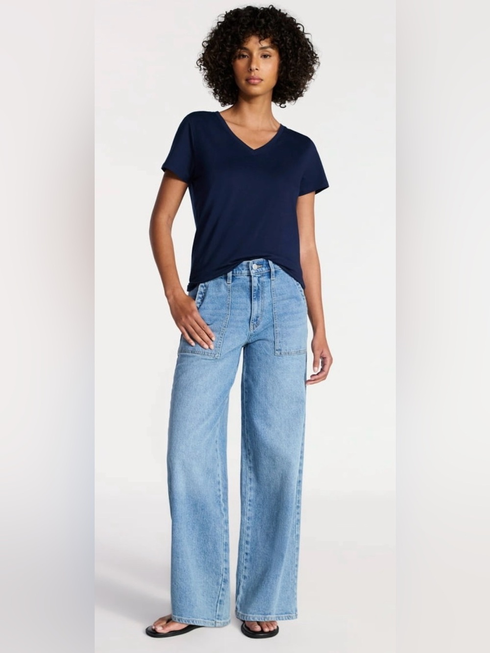 NWT Time and Tru Women's Wide Leg Utility Trousers, 31" Inseam, light blue denim